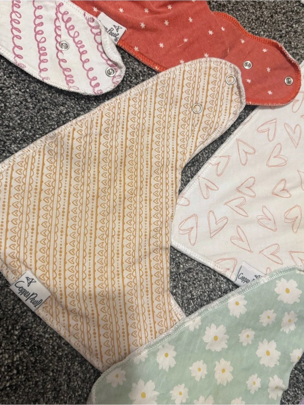 Cozy Paul Baby Bandana Bib Trio - Mint Floral, Lavender Stripe & Cream Heart